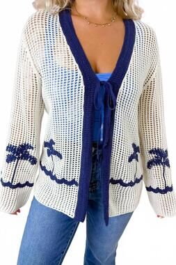 NEW MIOU MUSE women's island escape crochet cardigan in white